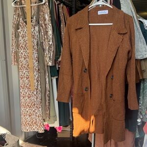 Rust Double-Breasted Knit Blazer pre owned